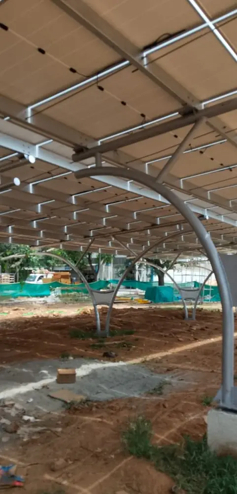 View beneath the finished solar carport canopy